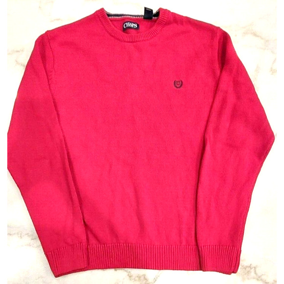 Chaps Mens Red Long Sleeve Original Classic-Fit Crewneck Solid Sweater Large - Picture 1 of 6